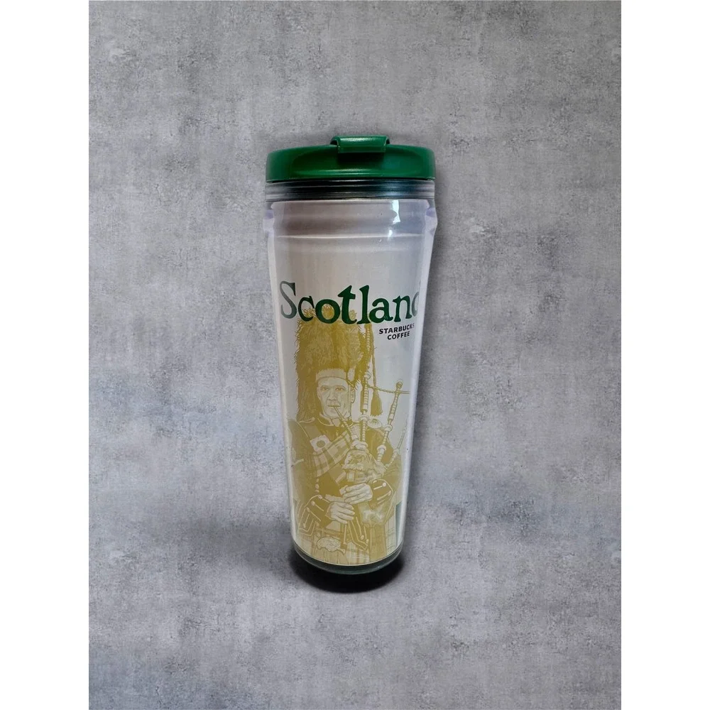 Starbucks Tumbler Scotland 2009 Global Icon Series 12oz Green Bagpiper EUC